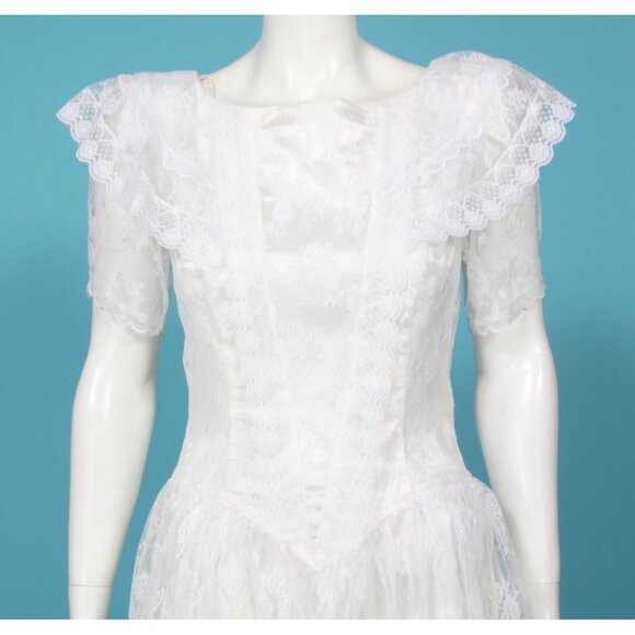 Vtg 80s Jessica McClintock GUNNE SAX Lace White Dress Wedding Prom sz 7/8 /817 - Picture 2 of 6